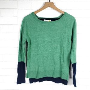 Navy and Green 100% merino wool sweater | L